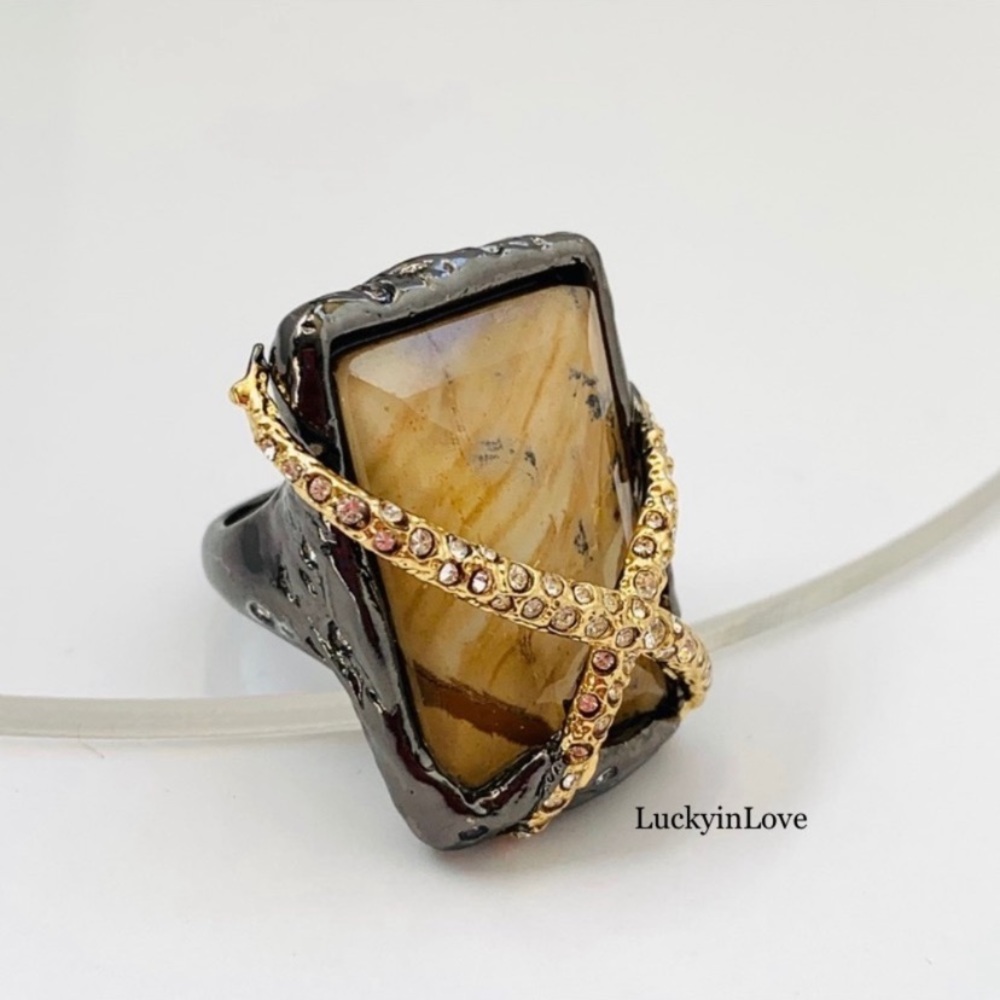 ALEXIS BITTAR • NEW Elements Gunmetal Gold Picture Jasper Crystal Orbiting Ring - Picture 11 of 11